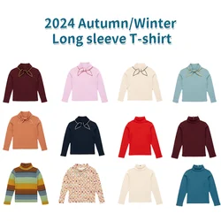 Children's base shirt 2024 MP Autumn/Winter vintage girls sweet tie with butterfly collar long sleeve T-shirt girls TOPS