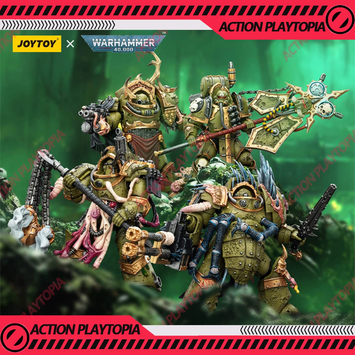 

JOYTOY Warhammer 40K 1/18 Action Figure Death Guard Blightlord Terminator&Plague Marine Icon bearer 4PCS Collection Models Toys