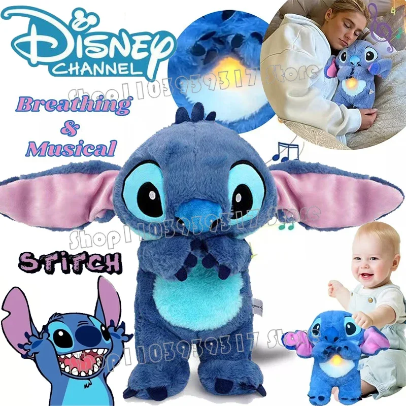 

Disney Stitch Plush Doll Cartoon Lilo & Stitch Baby Sleep Companion Card Sound Light Plush Wow Children's Halloween Toy Gift