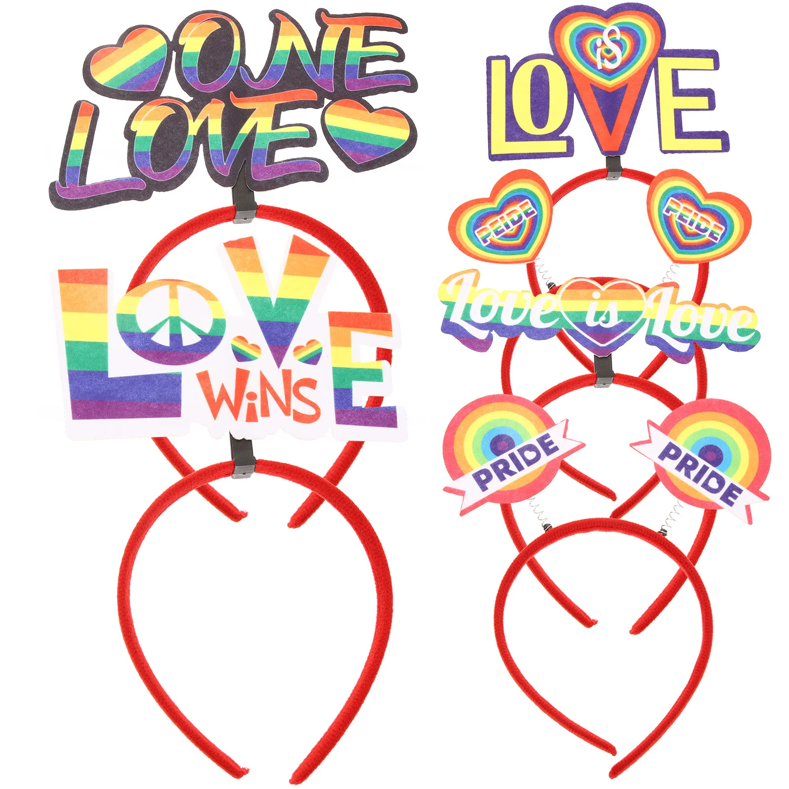 

6Pcs Rainbow Heart Headband Pride Month Accessory Colorful Women Party Decorative Hair Hoop Cosplay Performance Gift