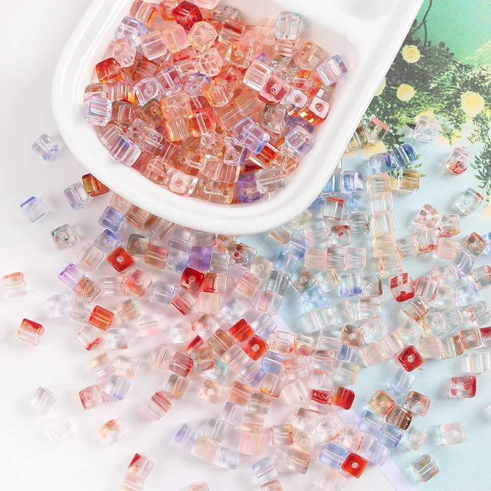 

30pcs 6mm Crystal Glass Beads Accessories For Jewelry Making DIY Handmade Bracelet Square Shape Crystal Cube Glass Beads