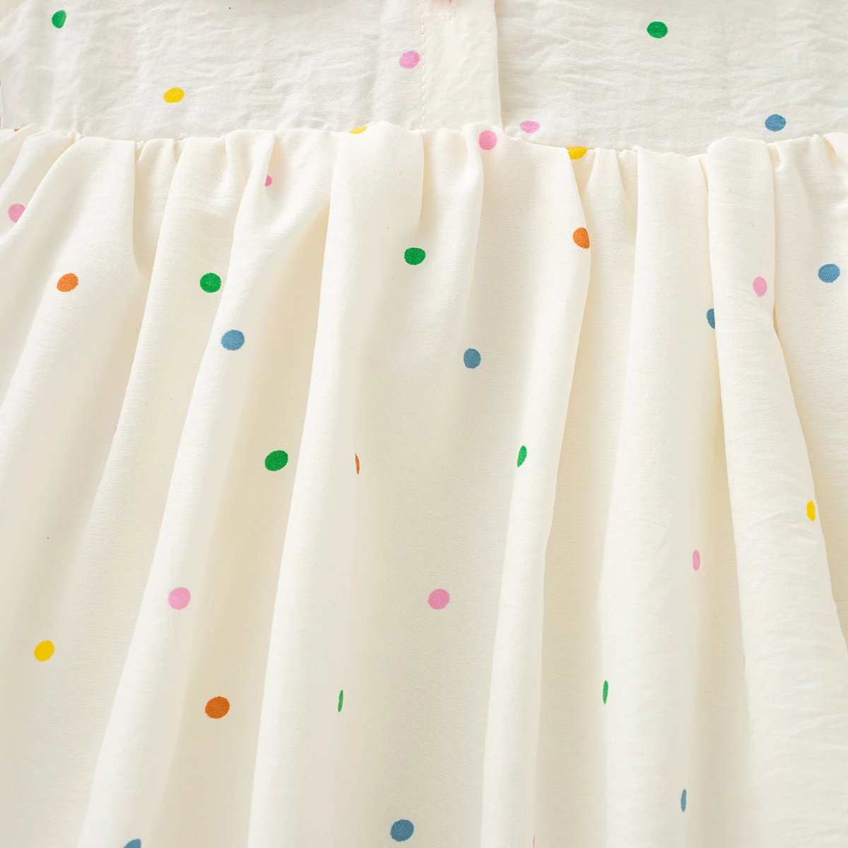 Babykleid, Sommerkleid mit Farbpunkten, ärmelloses Mädchenkleid aus Baumwolle, süßes Strandkleid für Kinder, Babykleidung für Mädchen – Detail 6