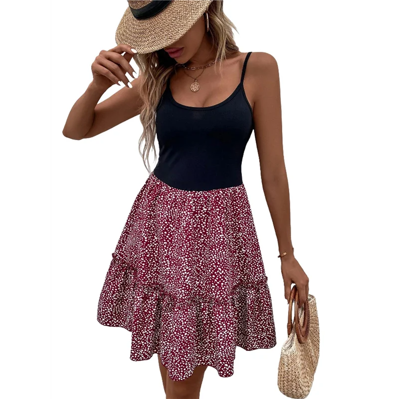 ASDS-Womens 2025 Summer Floral Mini Dress Boho Flowy Dresses Short Sleeveless Ruffle Spaghetti Strap Dress