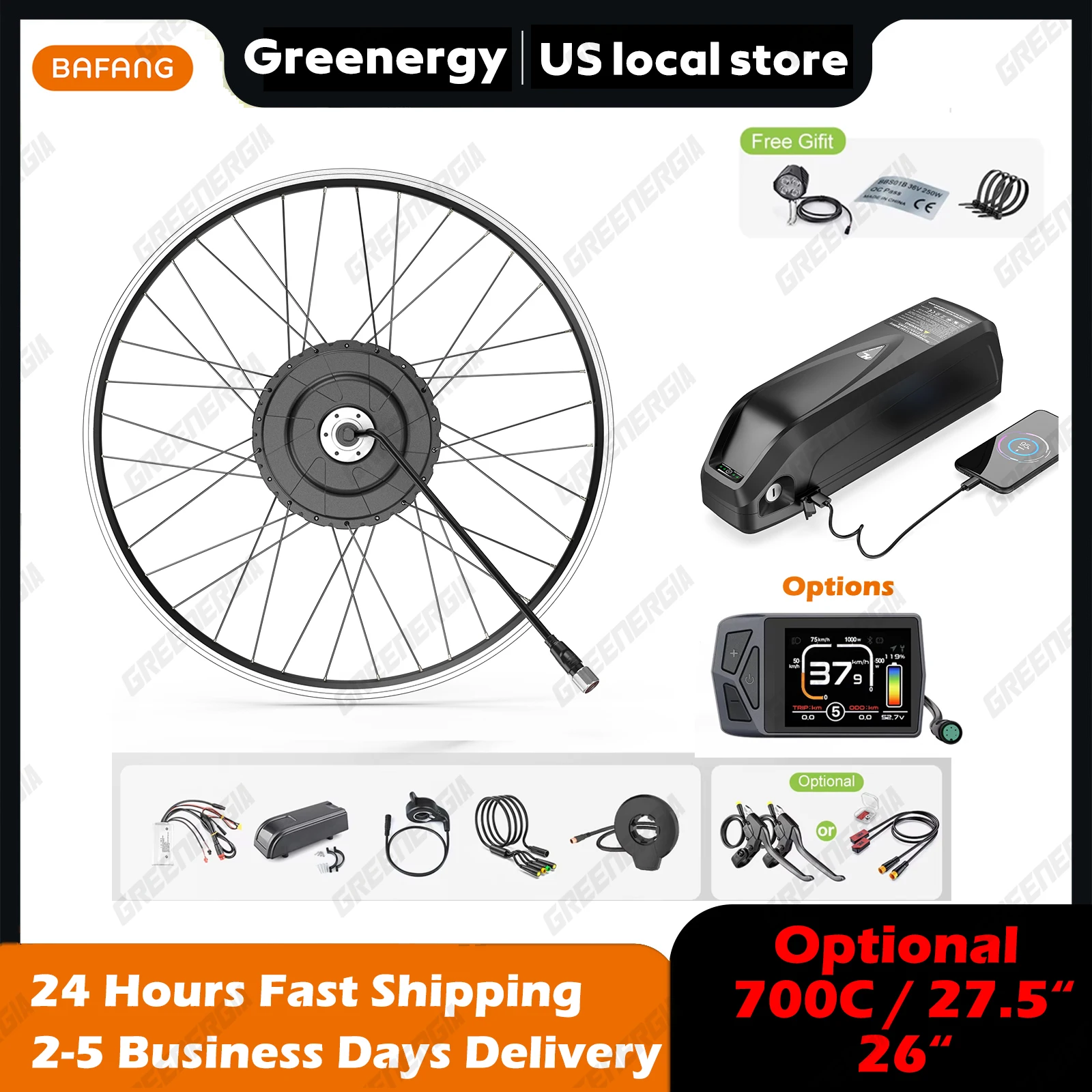 Bafang 48V 750W Rear Hub Motor 26inch 27.5inch 700C Brushless Gear Bicycle Electric Bike Conversion Kit 700C Wheel Drive Engine