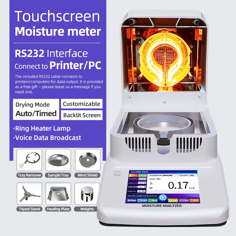 M Halogen Moisture Meter Flour Powder Moisture Analyzer Speedy Moisture Meeter 120g/0.001 Factory Direct Sales Touch Screen