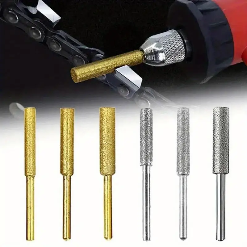 6pcs Chainsaw Sharpener 4mm 4.8mm 5.5mm Coated Cylindrical Burr Chain Saw Grinding Head