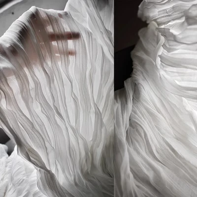 

1yard White striped pleated and wrinkled fabric transformation stage clothing Diy Cloth Designer Fabric