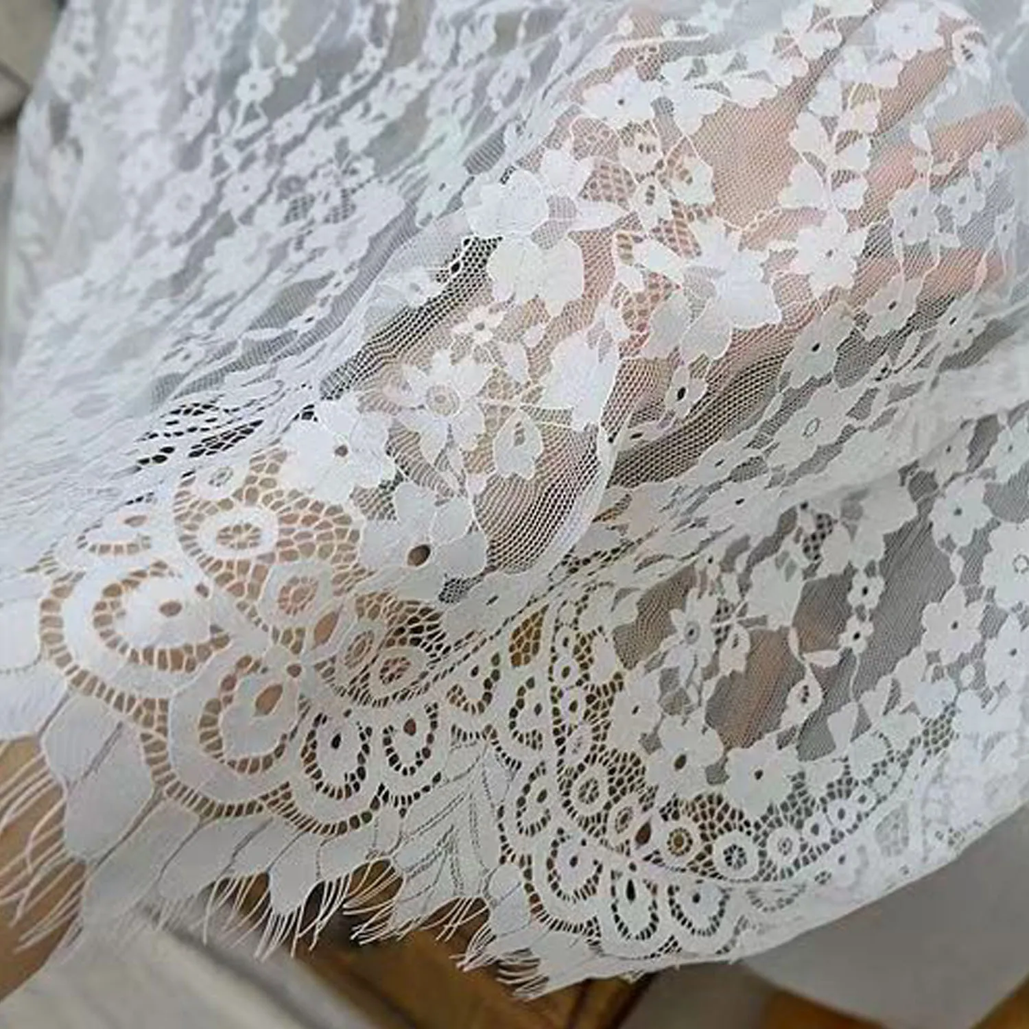 3YDS French Eyelash Lace Trim - Chantilly Lace Fabric With Scalloped Edges For Wedding Dresses, Bridal Veils & Home Decor