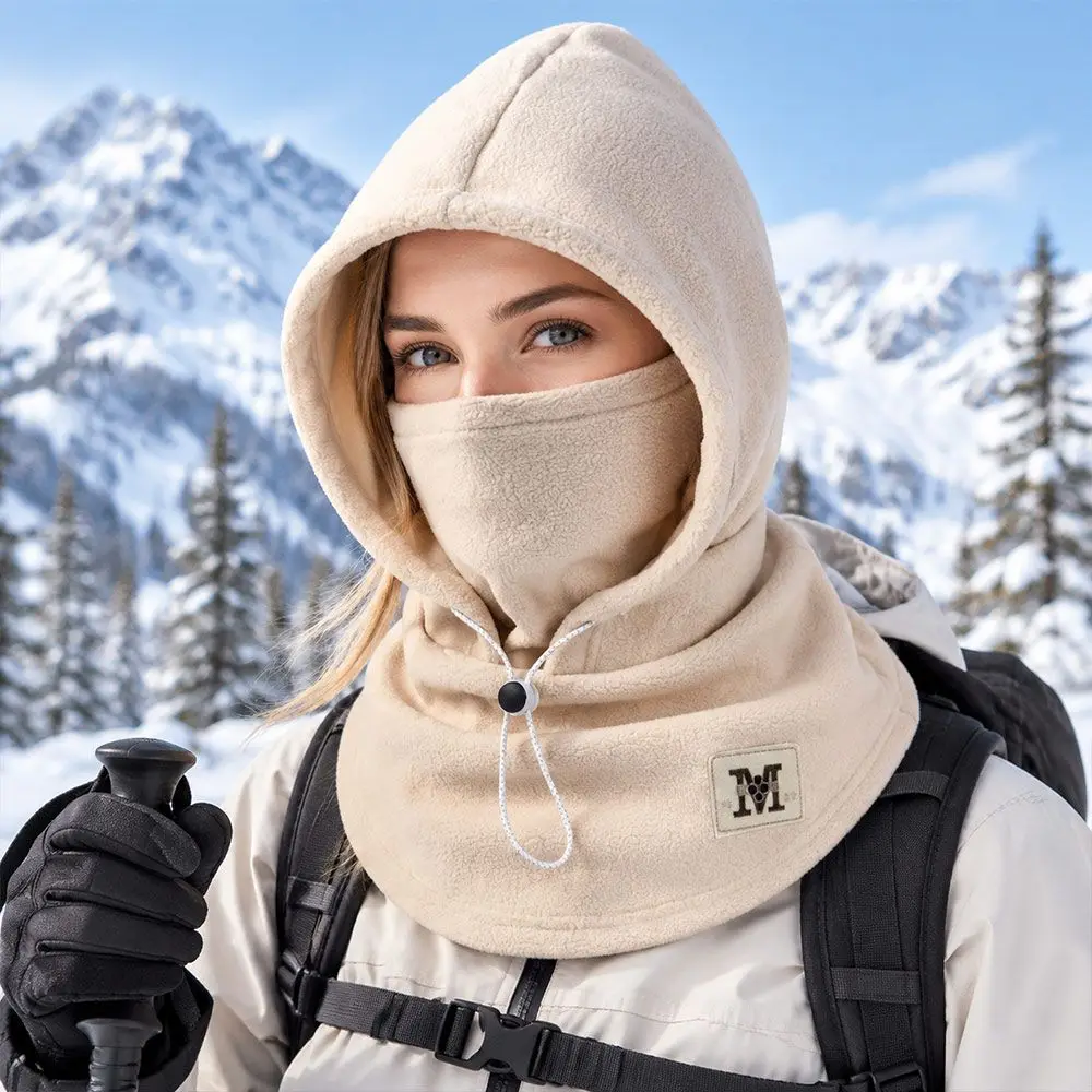 Unisex Polar Fleece Winter Balaclava Hat Windproof Cold-proof Beanies Cap Thickened Hooded Face Mask Outdoor Cycling