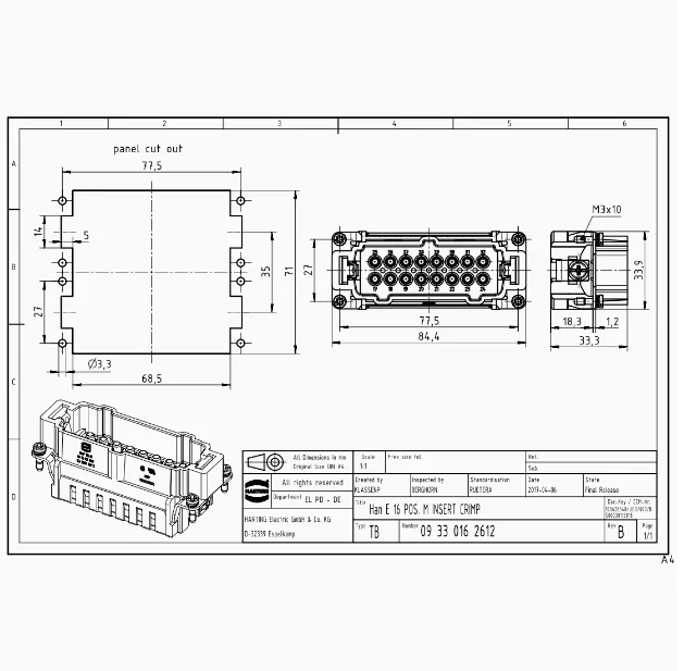 1pcs 09330162612 Germany Harding Heavy Duty Connector, 32-pin, 16A male, crimp pin, 0.14-4 mm²