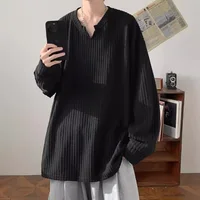 Otoño nueva ropa de calle coreana camiseta para hombres marca de moda Hip Hop Tops holgados Casual Color sólido masculino camisetas de manga larga sueltas