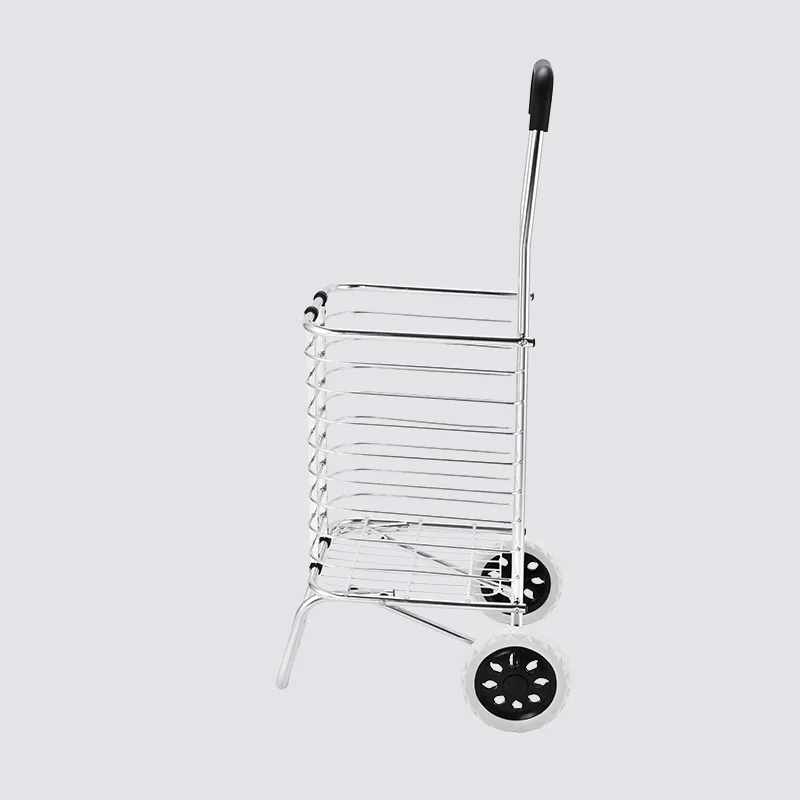 Folding trolley shopping cart, two-wheeled supermarket cart, portable small cart, large-capacity aluminum alloy grocery cart