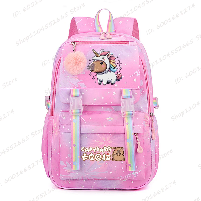 

Cute Unicorn Capybara Print Schoolbags Children Girls School Backpack Kawaii Cartoon Capybara Graphic Student Backpack Bags