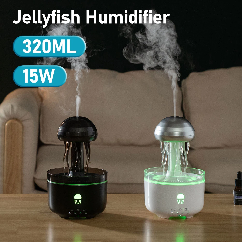 Jellyfish Essential Oils Diffuser Large Capacity Humidifier with 7 Color Lights Jellyfish Aroma Diffuser Raindrop Sleeping Night