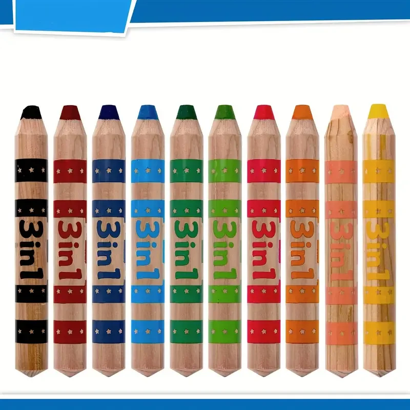 Multi-Talented Pencil woody 3 in 1 ARTY - Pack of 10 - Assorted Colors with Sharpener