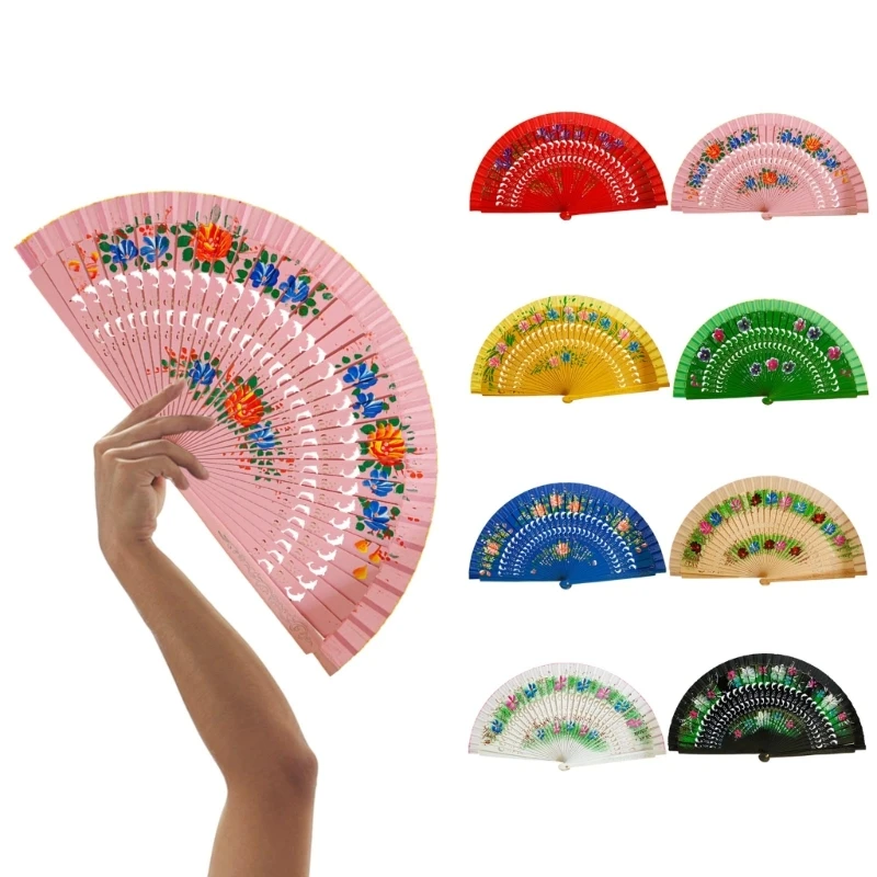 Vintage Dance Wooden Folding Handheld Fan Gift Multi-Colors Wedding Party Decor