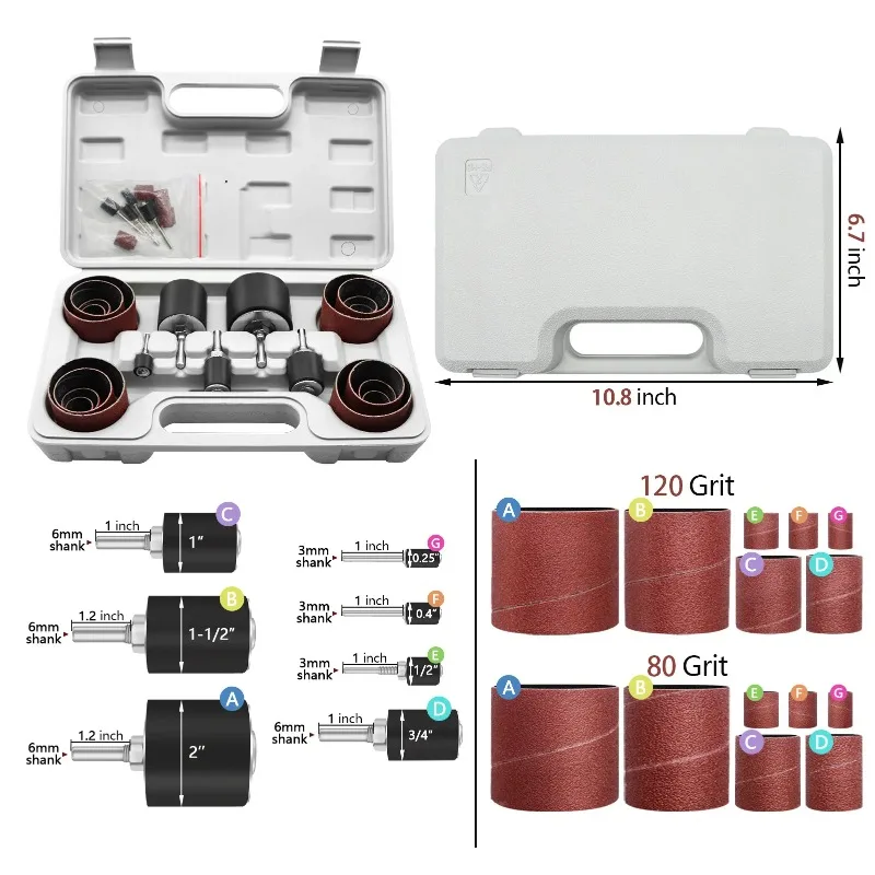 Sand drum kit 37 piece rubber spindle sand drum sanding machine tool kit, suitable for woodworking drilling machines