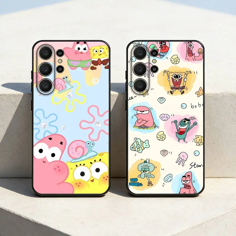

Animation S-Sponge B-Bob Phone Case For Samsung S26,S25,24,23,22,30,21,10,9,Ultra,Plus,Lite,FE Soft Black Case