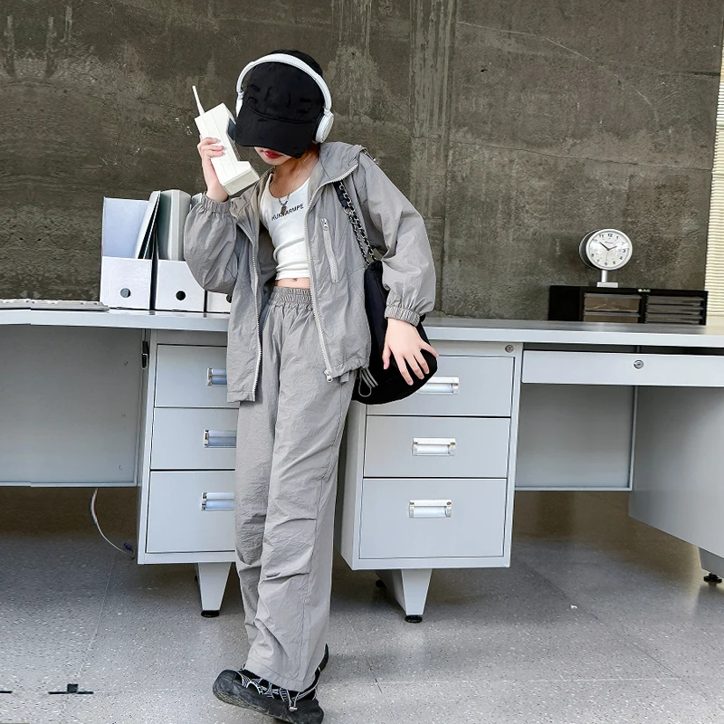 autumn girls casual clothes suit Hoodie jacket+cargo pants 2pcs junior kid suit child outfits 14 conjuntos ensemble enfant fille image 5