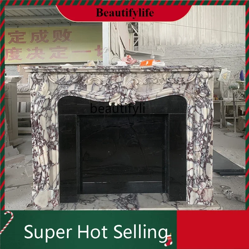 KK32  Marble Fireplace French, Stone Fireplace Natural Caracatta Purple, Stone Fireplace