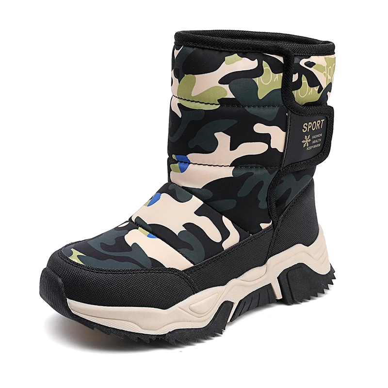 Children's Snow Boots Winter High-Top Boys Girls Magic Tape Cotton Shoes Students Outdoor Comfortable Non-slip Thick Sole Boots