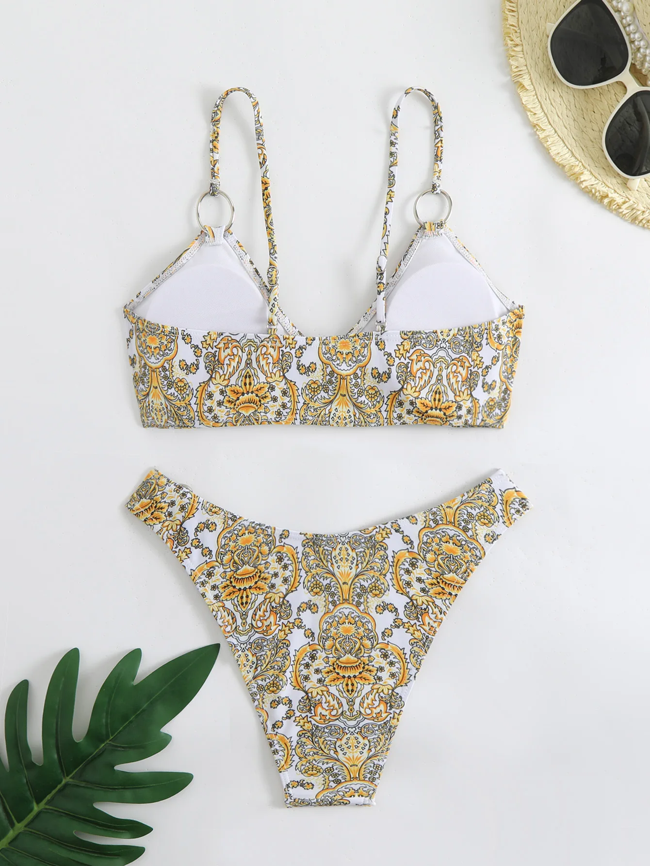 bikini sexy con stampa vintage set due pezzi anello in metallo costume da bagno a vita alta Costumi da bagno conjunto de bikini tankini beachwear biquini