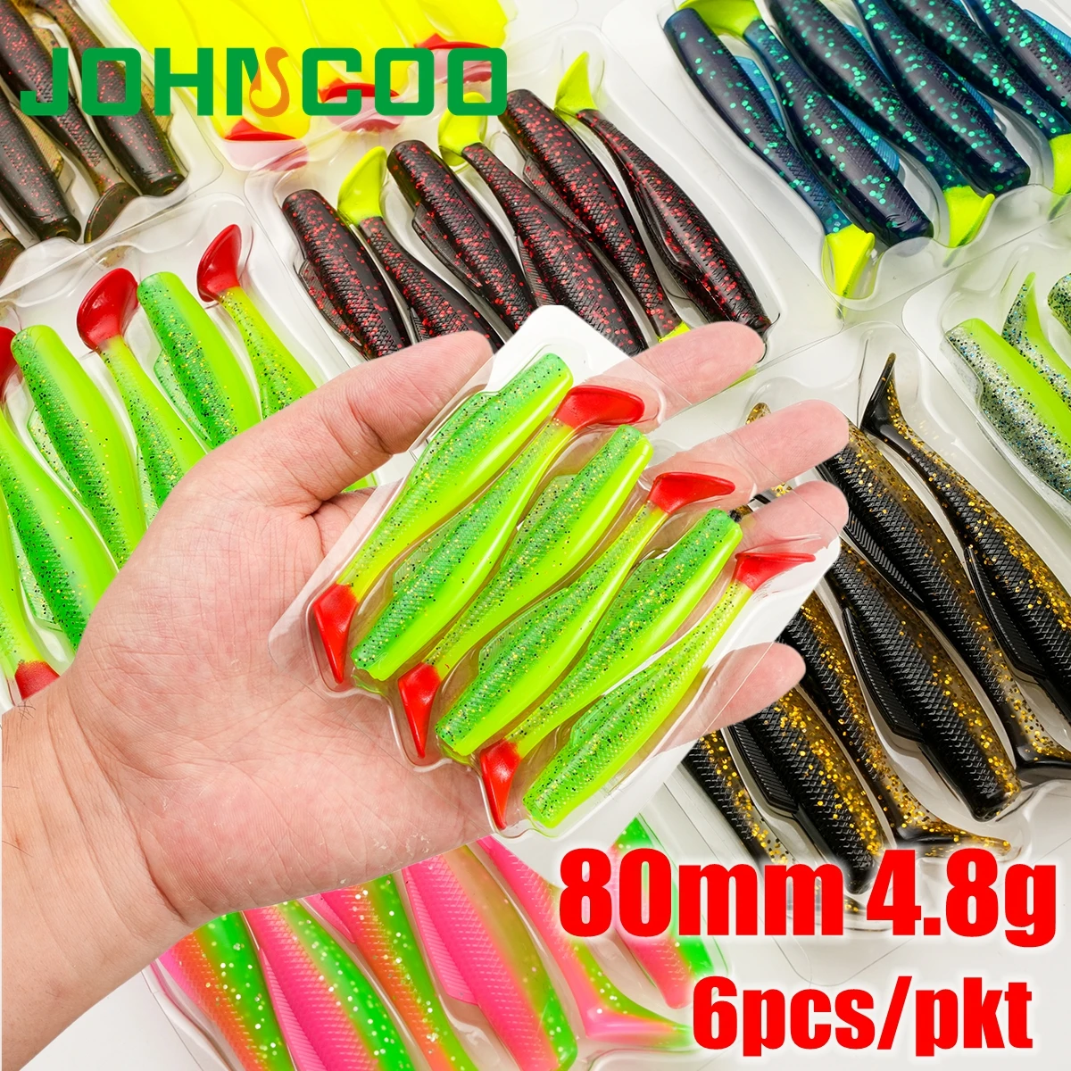6 pçs/lote alta elástica t-tail worm tpr 80mm 4.8g isca de pesca isca macia flutuante jigging buraco preto wobblers