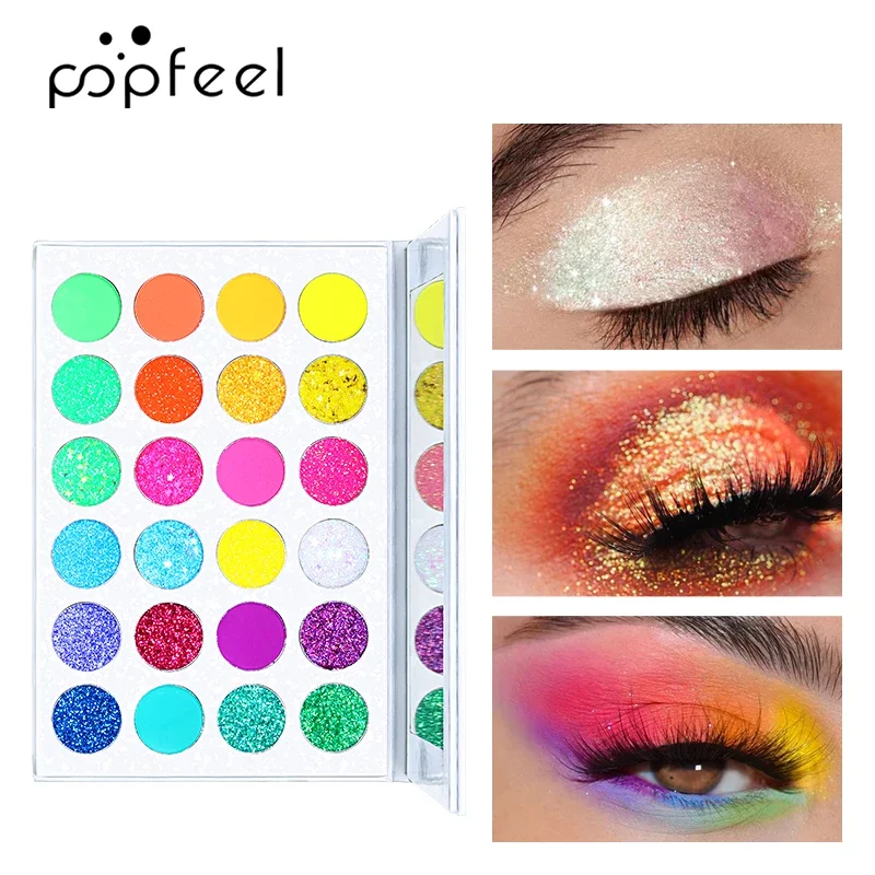 24 Colors Bright Colorful Pigmented Eyeshadow Palette Glitter Long Lasting Blendable Make Up Cosmetics Gift Kit