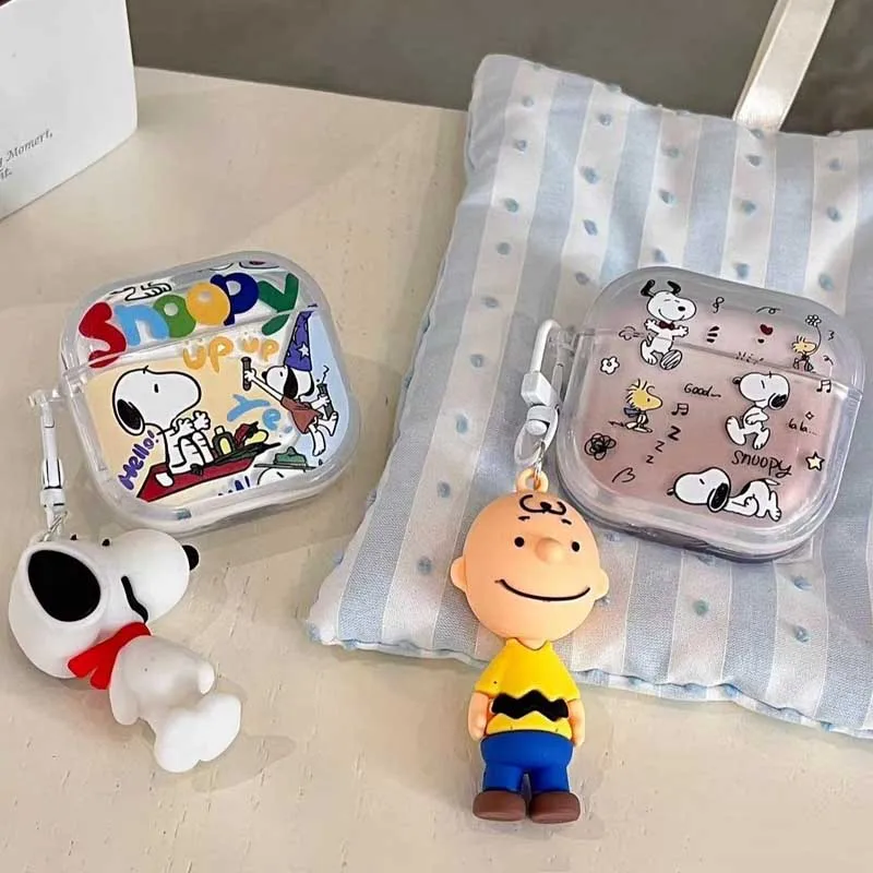 سنوبي ل Airpods 4 3 2 1 Pro Pro 2 حافظة لطيف الكرتون شل سماعة غطاء ل Airpods Pro2 صندوق واقي مع سلسلة المفاتيح