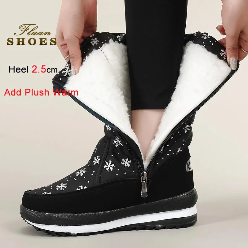 2025 جديد الشتاء حذاء الثلج عالي الرقبة دافئ النساء عدم الانزلاق وحيد في الهواء الطلق منتصف العجل الأحذية الجانب سستة سميكة أفخم سميكة سوليد السيدات الأحذية #4