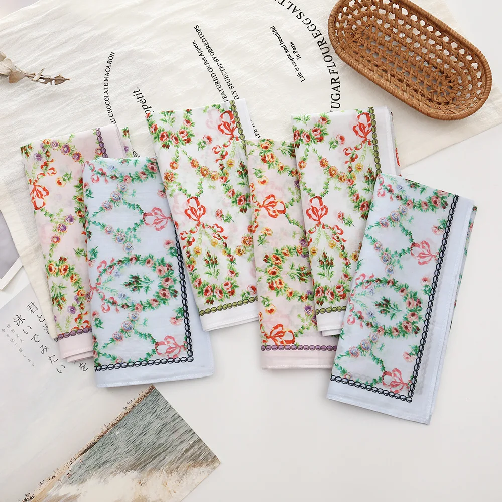 3/6pcs 43cm Women's 100% Cotton Handkerchief Vintage Printed Retro Pocket Square Wedding Bridesmaid Gift