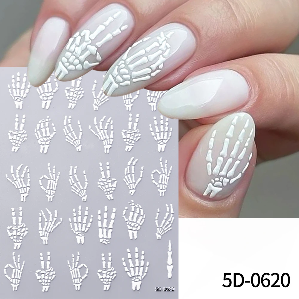 1Sheet 5D Black Halloween Nail Sticker Dark Spider/Bat/Pumpkin/Skull Nail Art Decals 10X8cm Halloween Festival Manicure Sliders
