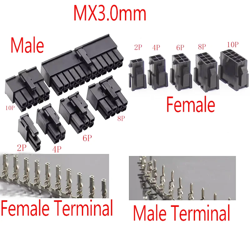 MX3.0mm Micro-fit 3.0 Connector Housing 2*1-12Pin Male + Terminal 43030/43025 2-12Pin Power Connector