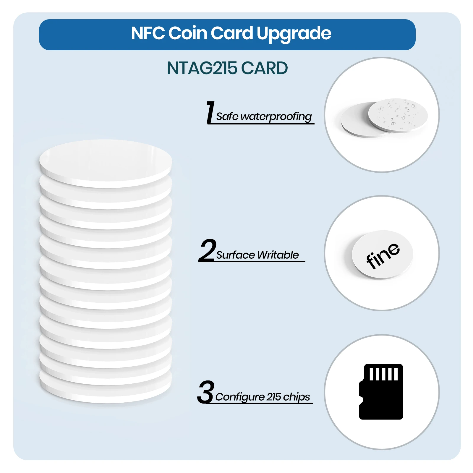 Blank NFC Tags NTAG215 Coin Cards Rewritable NFC Game Character Cards 25mm 504 Bytes Memory Compatible with All NFC Enabled