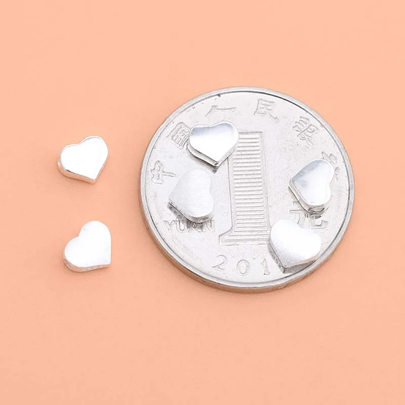 2pcs Real Pure Solid 925 Sterling Silver Heart Spacer Beads Loose Bead With 925 Stamp Jewelry Findings