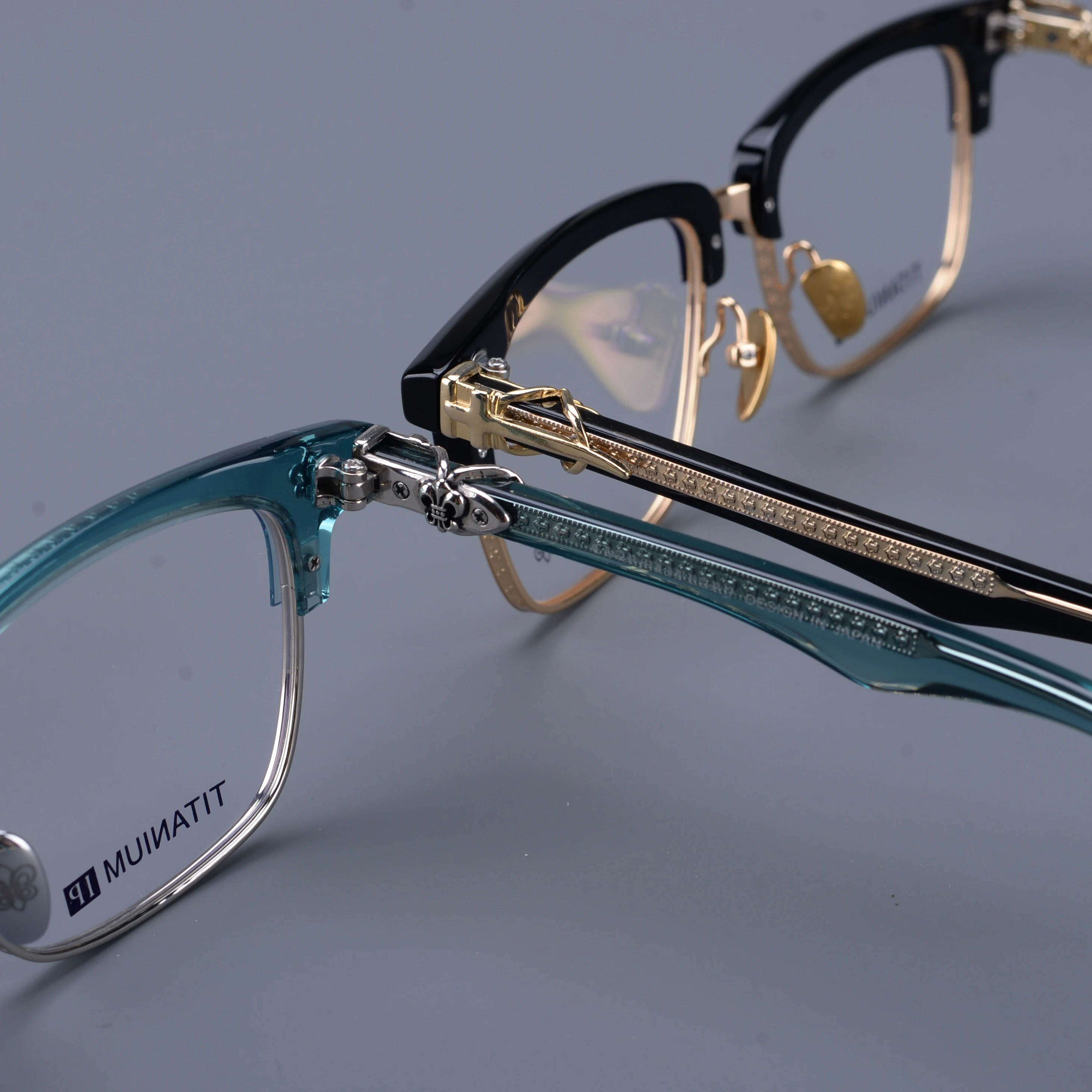 World Fashion Top Art Designer Men's Titanium Frame Eyeglass Frame Casual Retro Carving Decoration Luxury Brand Women's Glasses