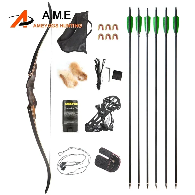 

60inch Recurve Bow and Arrow Set 25-60lbs American Hunting Bow Archery Takedown 15" Bow Riser Right Hand Archer Shooting Target