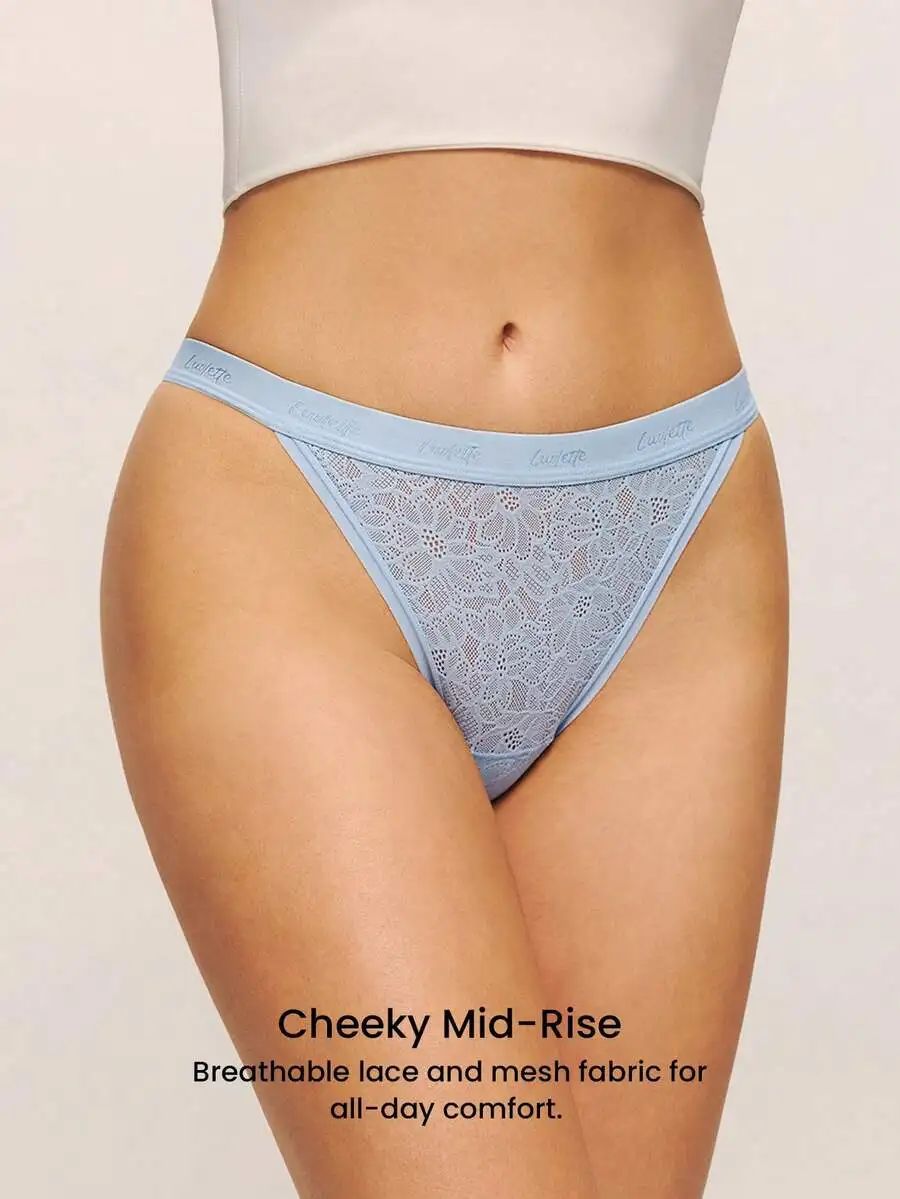 

Cheeky Mid-Rise Floral Lace Panties For Women Breathable Mesh Fabric