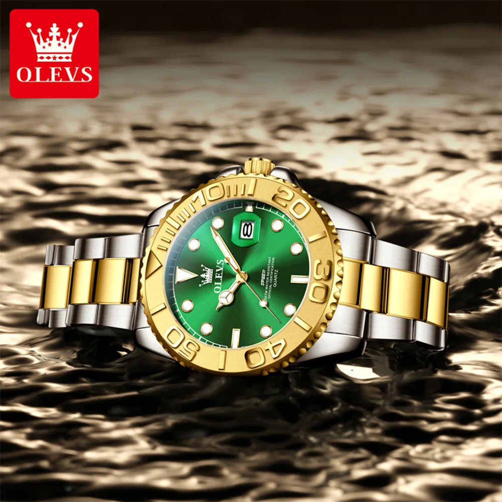 OLEVS 2720 Men's Watch Luxury Top Brand Quartz Watches for Man Fashion One-Way Outer Ring Rotation Bezel Date Waterproof Watches