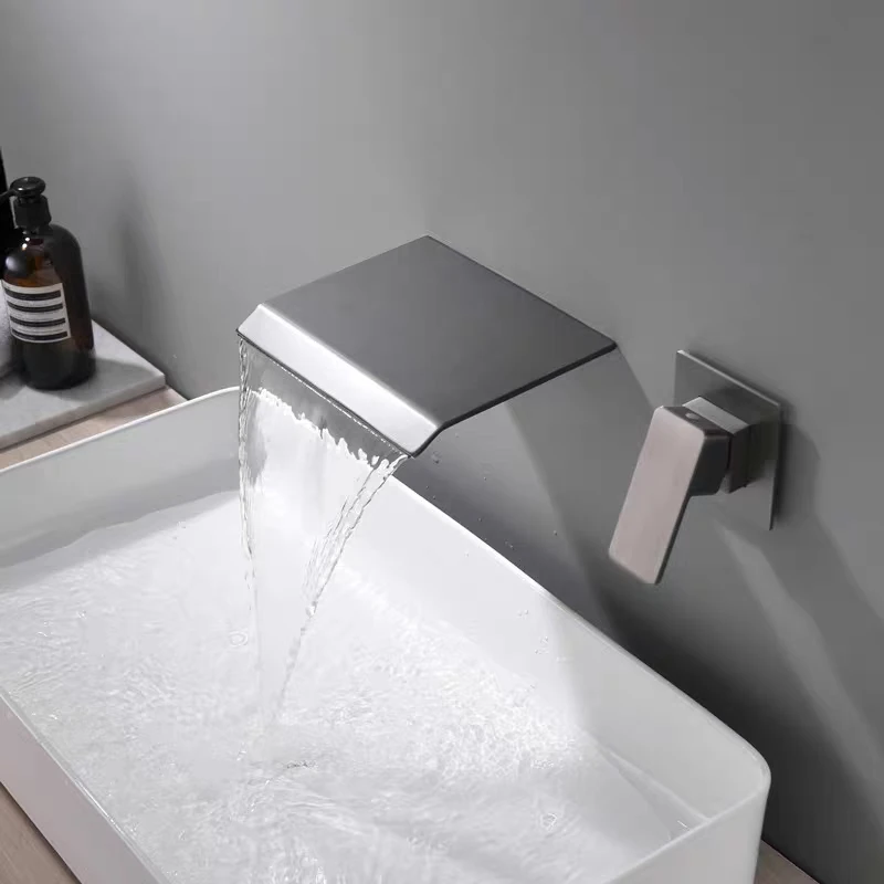 Wall-mounted washbasin faucet with cold and hot embedded platform  washbasin with waterfall and concealed