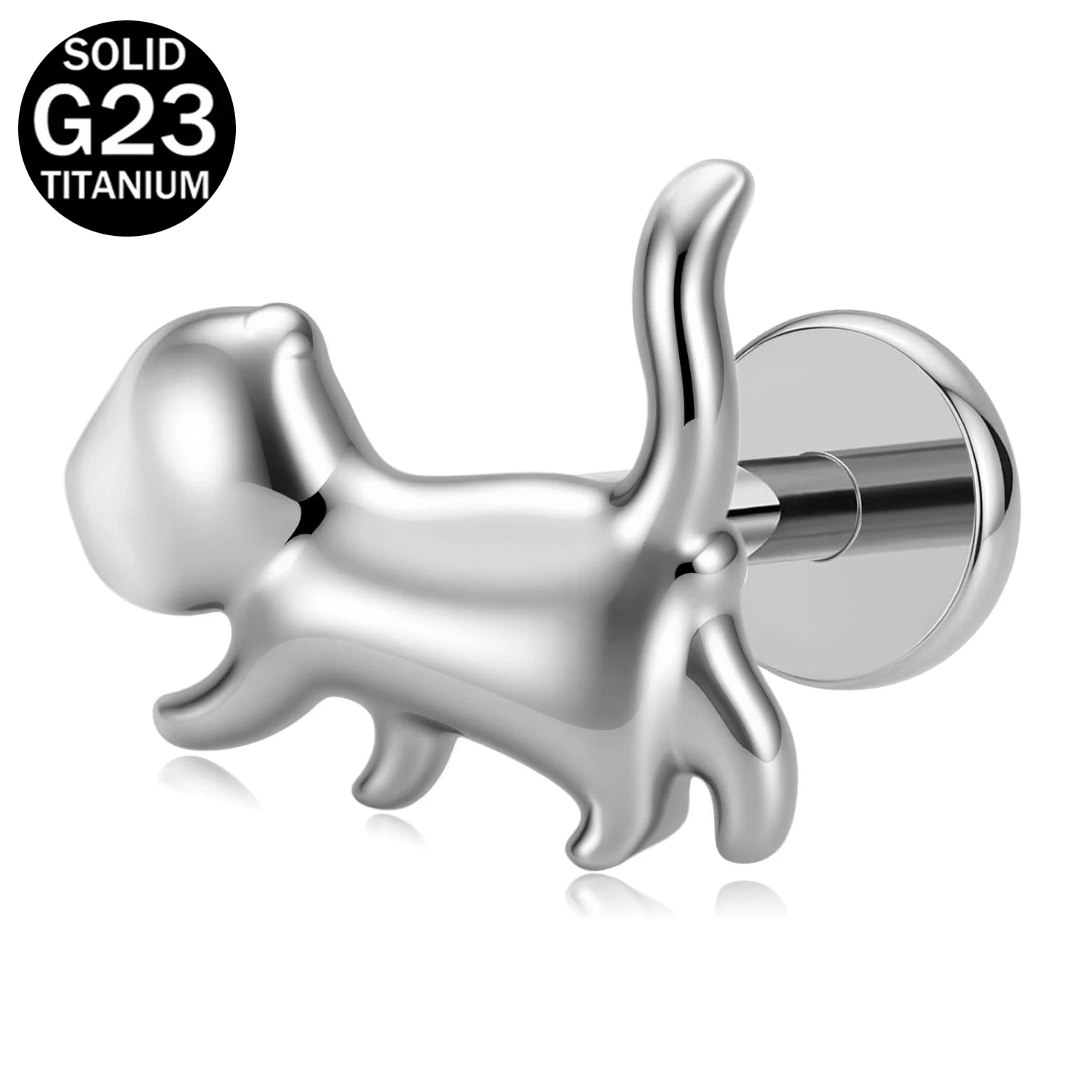 Titanium Cat-shape Flat Back Earrings for Women Internally Threaded 16G 18G Cartilage Helix Tragus Conch Lobe Earring Studs