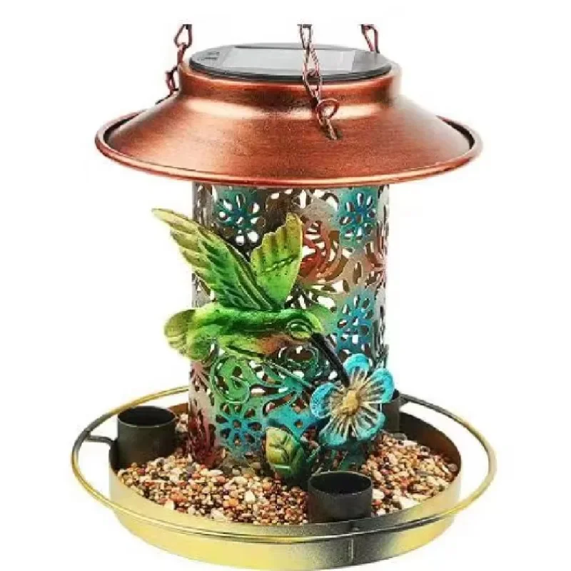 New Bird Feeders for Outdoors Solar Bird Drinker Tree Hanging Hand-blown Iron Hanging Ornaments Drinker Hummingbird Feeder