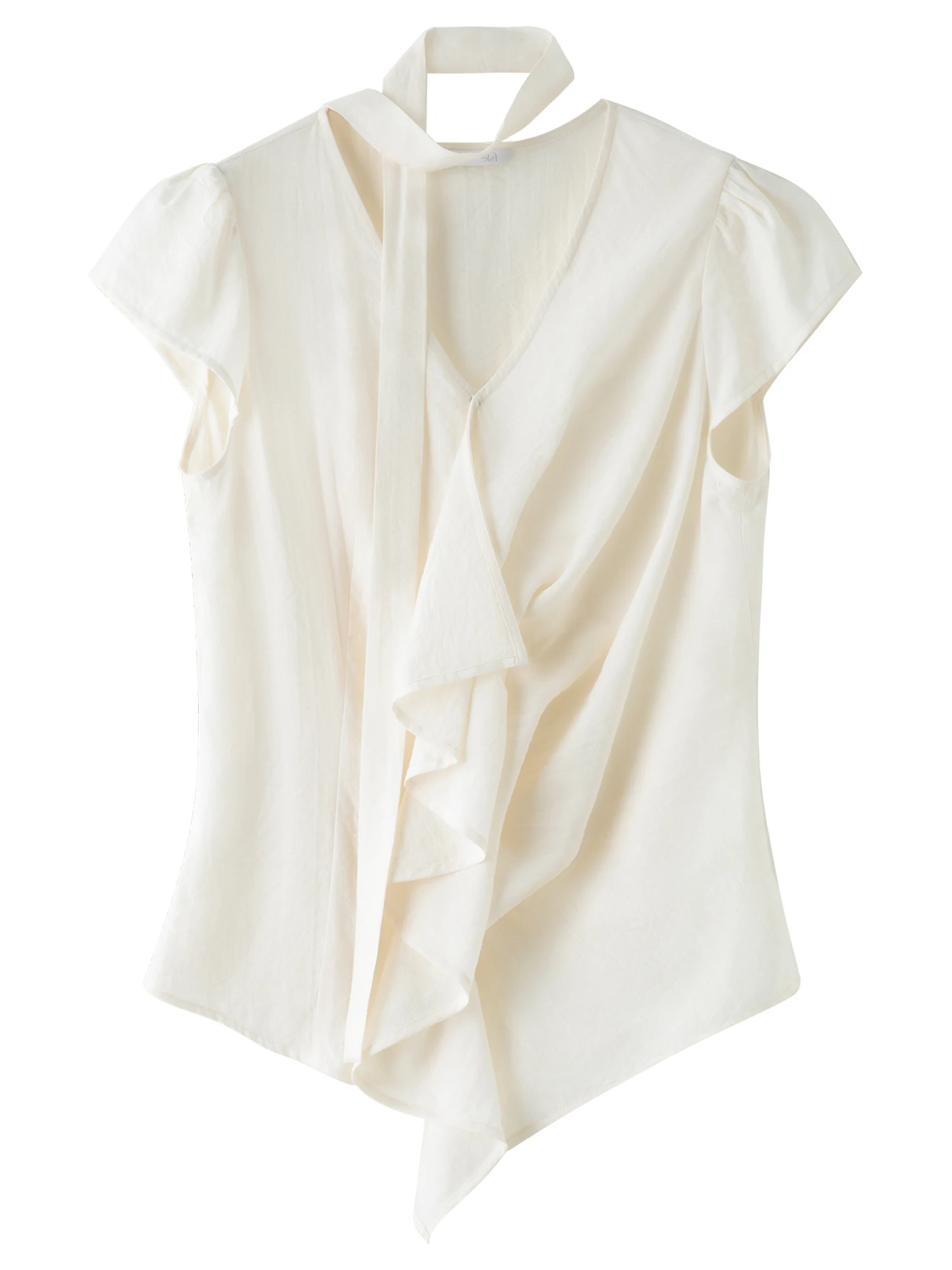 Koszula damska FSLE z falbankami przy dekolcie w serek, nowość na lato 2025, elegancka, z temperamentem, do pracy, z krótkimi rękawami, dopasowana, szykowna bluzka 25FS12683