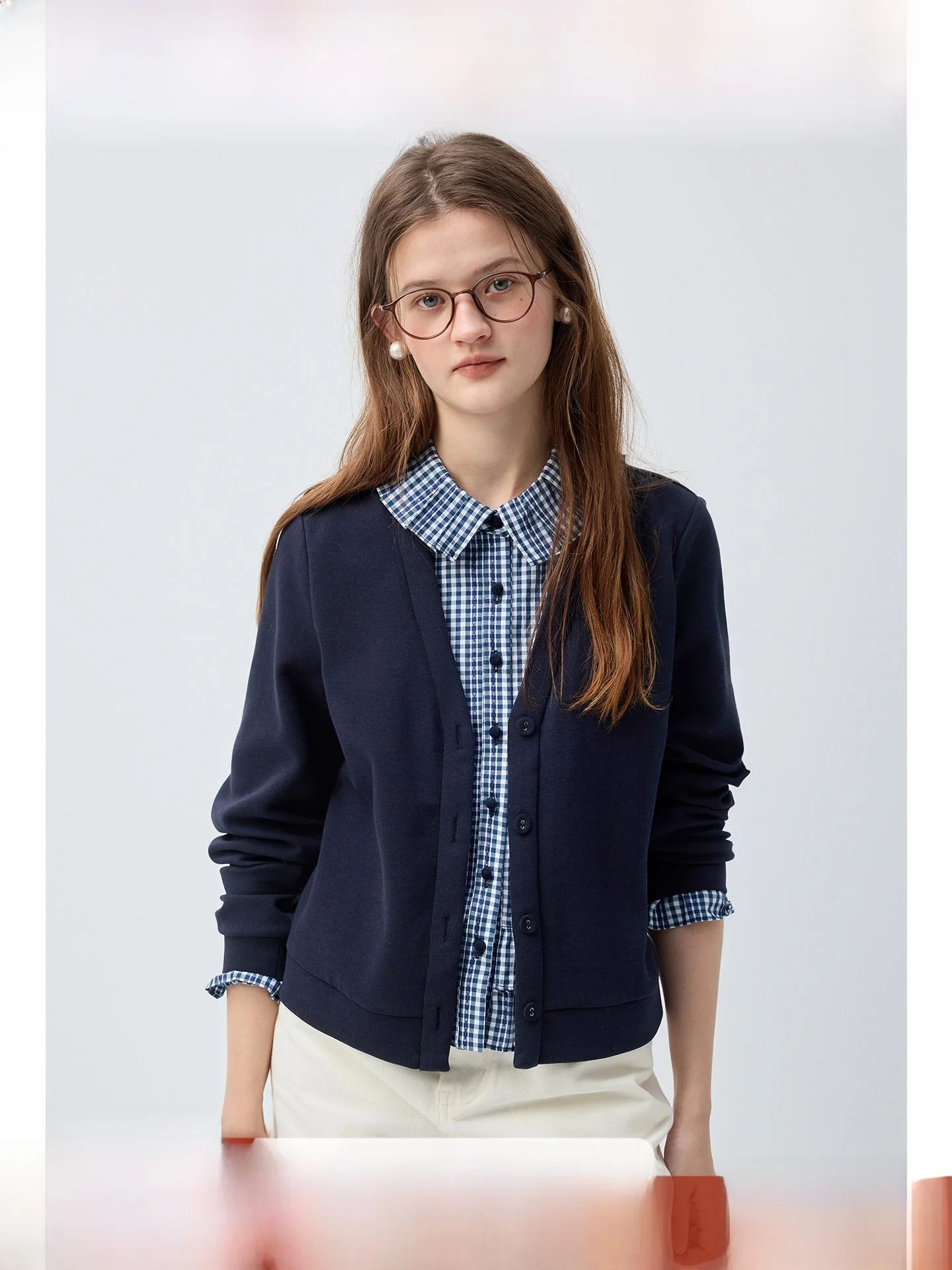 

plus Size Women's Sweatirt oulder Length Knitted Cardigan Plaid Splicing Breathable Long Sve Spring Top for Plump Girls