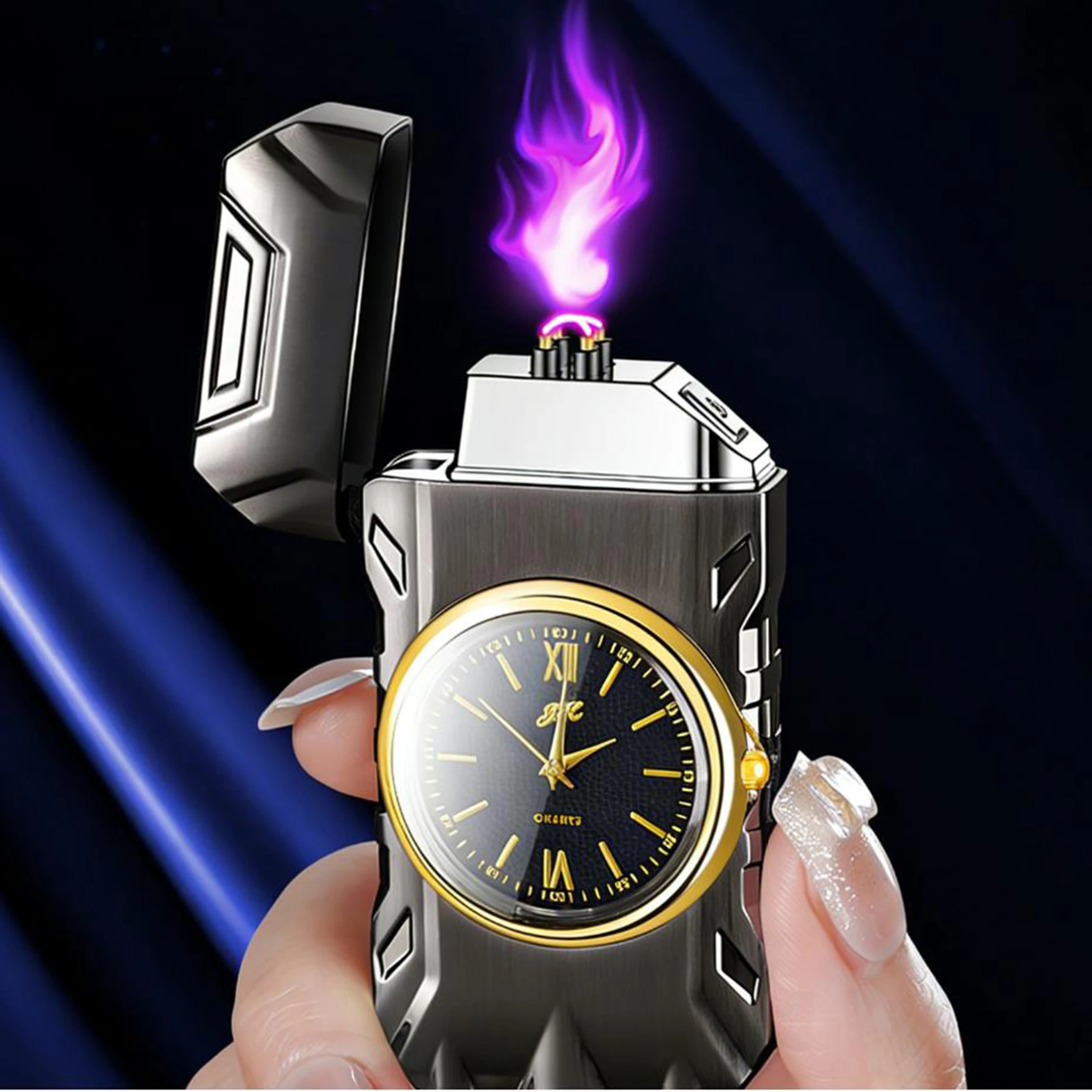 

USB Rechargeable Dual Arc Metal Windproof Multifunction Lighter, Fashion Dial, Led Lighting Cigarette Lighter Gifts