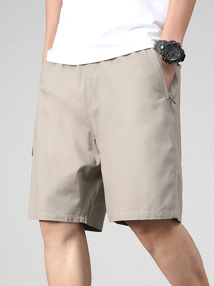 

Summer 2025 Men's Casual Cotton orts Five-Quarter Length Thin Waed Pure Color Workwear Breathable Loose Fit Straight Leg