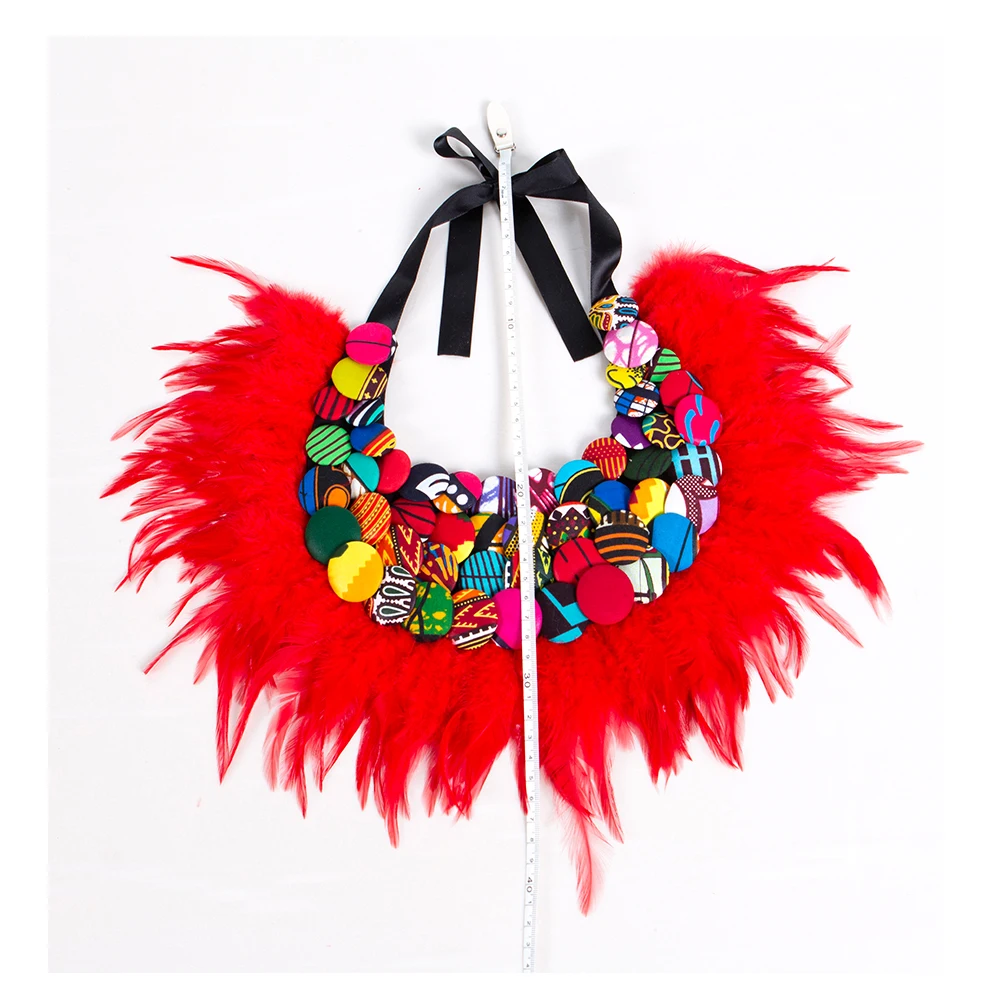 2023 Ankara African Multi Strand Color Button Necklaces & Feather Decoration For Women Choker Statement Necklace For Gift SP025