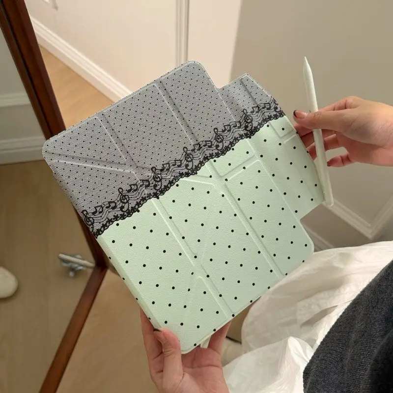 Polka Dots Music Notes Lace Green Tablet Case For iPad Air 11 10th 11th A16 9th Mini6 7 13in Pro11 4 5 10.9in 12.9 M3 M4 M5 Case