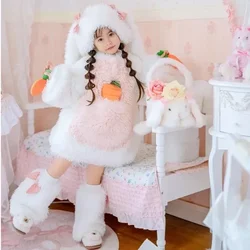 Children's Fashion Rabbit Plush Set with Bow Elements Winter New Cute Long Eared Hat Sweater Shorts Leg Set Rabbit Baby