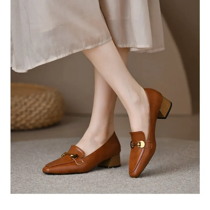 Sapatos Feminino Retro High Heels Shoe Women Autumn New Thick Heel Leather Shoe Soft Leather Single Shoe Women Shoe Mary Jane